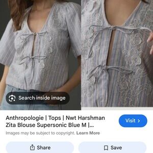 Anthropologie Striped Blue and Cream Lace Blouse